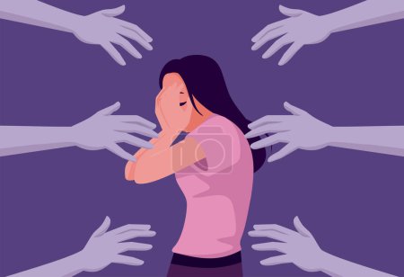 Unhappy Female Victim Being Harassed Vector Concept Illustration