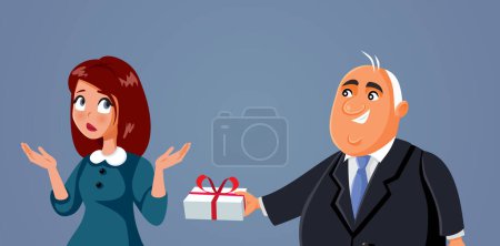 Business Manager Giving Inappropriate Gift to his Secretary Vector Cartoon