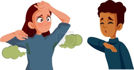 Illustration for Teen Girl Suffering from Excessive Sweating Bothering Colleague vector Cartoon - Royalty Free Image
