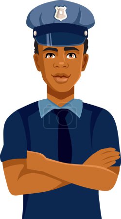 Illustration for Policeman Standing with Arms Crossed Vector Cartoon Avatar - Royalty Free Image