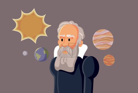 Retrato vectorial de Galileo Galilei en estilo caricaturesco