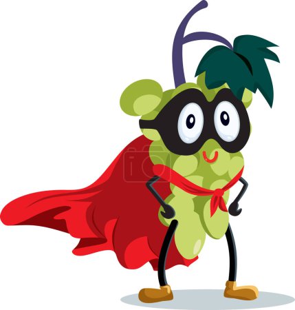 Superhero Grape Wearing a Mask and Cape Vector Cartoon Character