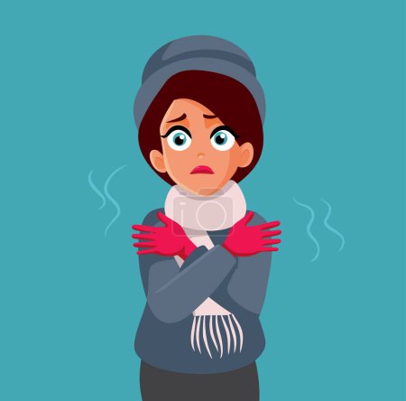 Téléchargez les illustrations : Frissons femme gel pendant la saison d'hiver Illustration vectorielle - en licence libre de droit