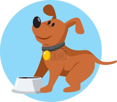 Cute Dog Character with Food Bowl Vector Cartoon Icon Design