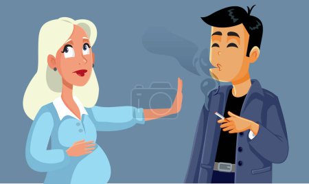Illustration for Pregnant Woman Saying Stop Smoking to her Husband Vector Illustration - Royalty Free Image