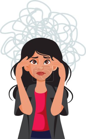 Ilustración de Mujer estresada Estresada y Náuseada por Síndrome de Burnout Condición vector Dibujos animados - Imagen libre de derechos