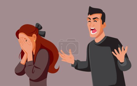 Angry Man Screaming at His Distressed Girlfriend Vector Cartoon Illustration