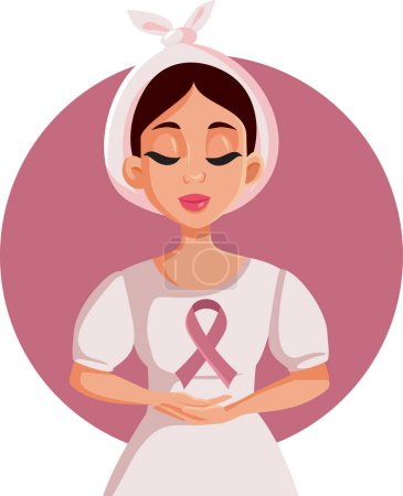 Woman Fighting Cancer Holding a Pink Ribbon Vector Awareness Poster Design
