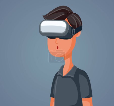 Surprised Young Man with VR Glasses Vector Character Illustration