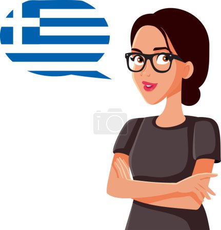 Happy Woman Speaking Greek Language Vector Cartoon illustration