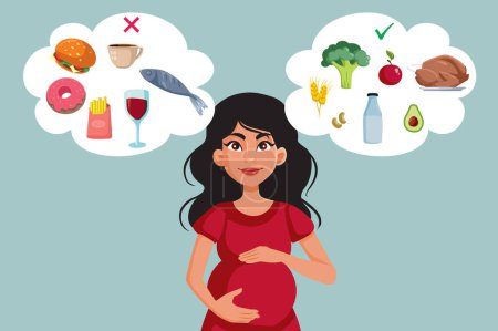 Pregnant Woman Thinking about What She should Eat Vector Illustration