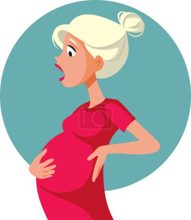 Sorprendida mujer embarazada sosteniendo su vientre Vector carácter
