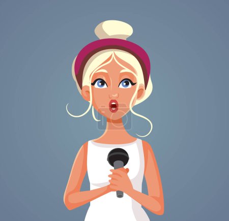 Illustration for Funny Woman Holding a Microphone Singing a Song vector Illustration - Royalty Free Image