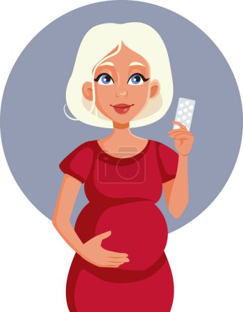 Femme enceinte tenant des comprimés d'acide folique Illustration vectorielle de bande dessinée