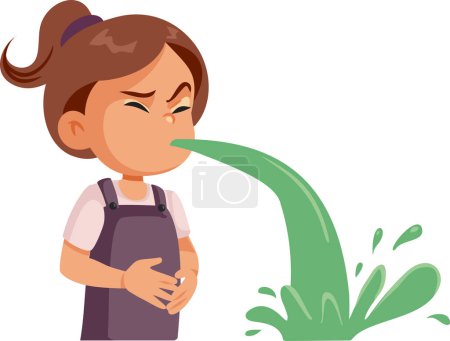 Krankes Kind mit Lebensmittelvergiftung Erbrechen Vektor Cartoon Illustration
