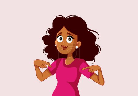 Téléchargez les illustrations : Femme confiante d'ethnicité noire pointant vers elle-même Vector Cartoon - en licence libre de droit