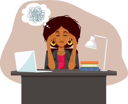 Trabajador de oficina agotado estresado que tiene problemas para enfocar la ilustración vectorial