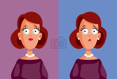 Ilustración de Expresiones felices y tristes de un carácter femenino vectorial - Imagen libre de derechos