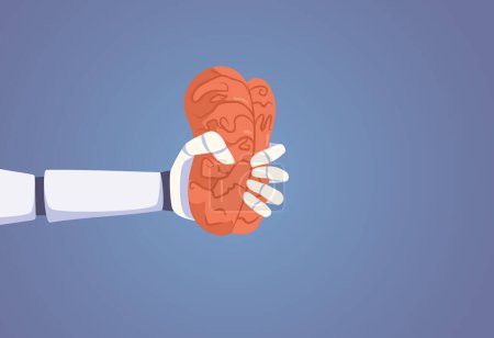 Robot Hand squeezing a Human Brain of Creative Data Vector Illustration