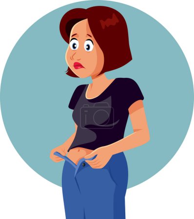 Ilustración de Mujer teniendo problemas para cerrar sus pantalones Vector de dibujos animados - Imagen libre de derechos