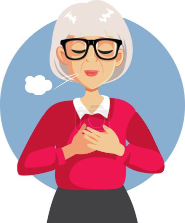 Tired Old Woman breathing Heavily Vector Illustration