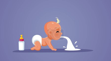 Ilustración de Pequeño bebé que sufre de intolerancia a la lactosa Vector Cartoon illustration - Imagen libre de derechos