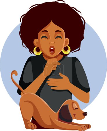 Woman Coughing Suffering from Dog Allergy Vector Illustration
