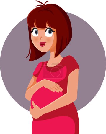 Ilustración de Feliz embarazada acariciando su vientre vector carácter - Imagen libre de derechos