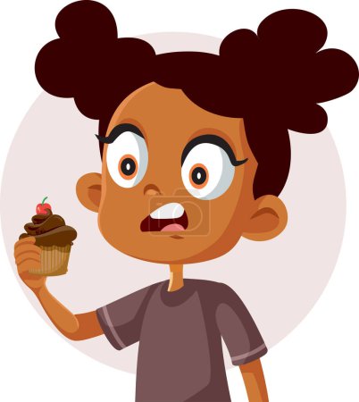 Téléchargez les illustrations : Mangeur difficile détestant un personnage de bande dessinée vectorielle de muffin au chocolat - en licence libre de droit