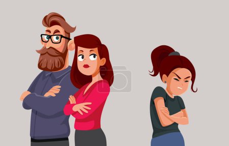 Wütende Eltern kämpfen mit Teenie-Tochter Vector Cartoon Illustration