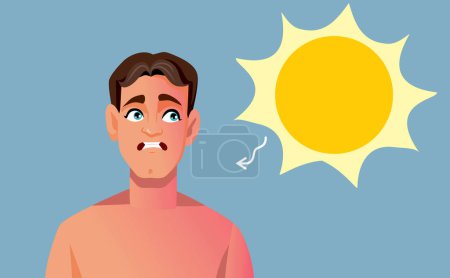 Mann bekommt Sonnenbrand durch beheizten Sonnenvektor Cartoon Illustration