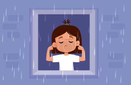 Scared Child Covering her Ears When Thunder Strikes Vector Illustration