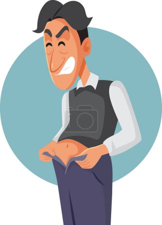 Illustration for Man Unable to Zip Pants Having a Belly Problem Vector Illustration - Royalty Free Image