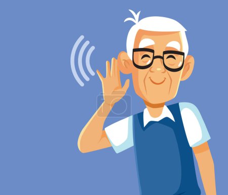 Elderly Man Using Hearing Aid Vector Medical illustration
