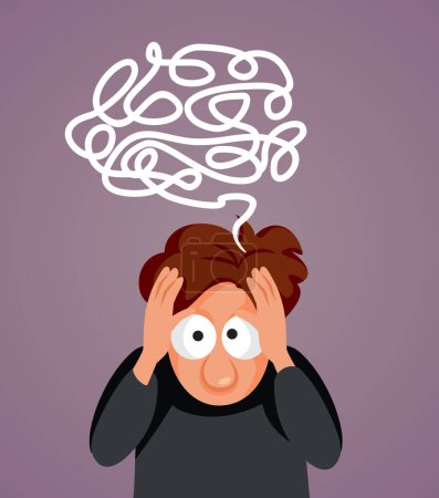 Ilustración de Hombre abrumado sintiéndose infeliz sufriendo de ansiedad Vector Ilustración - Imagen libre de derechos