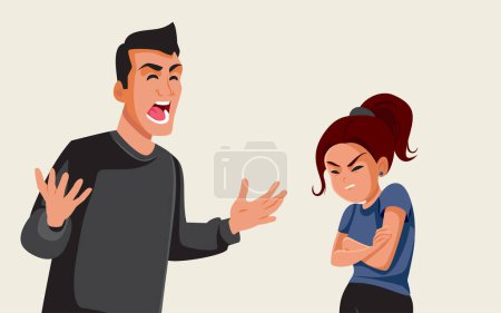 Father Yelling Scolding his Teen Daughter Vector Illustration