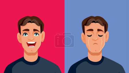 Ilustración de Cheerful Man Changing his Mood to Sad Vector Cartoon - Imagen libre de derechos
