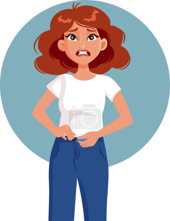Femme sur un régime alimentaire essayant de fermer ses pantalons Illustration vectorielle