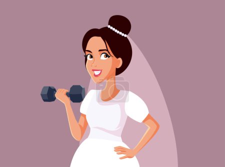 Happy Bride Working out with Dumbbells vector Cartoon Character