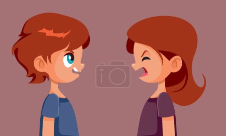 Siblings Arguing Screaming at Each other Vector Illustration