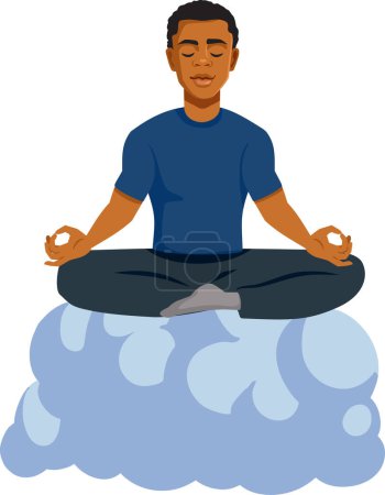 Calm Man Sitting on a Cloud in Yoga pose Vector Cartoon