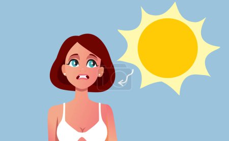 Woman Getting Sunburns from Heated Sun Vector Cartoon Illustration