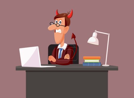 Böser Boss steht an seinem Schreibtisch Vektor-Cartoon-Illustration