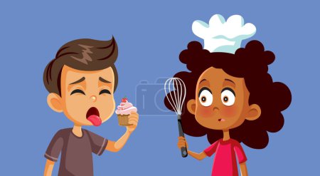 Boy Disliking the Muffin Made by His Friend Vector Cartoon