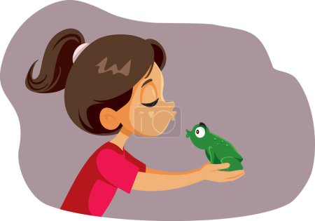 Kleines Mädchen küsst einen Frosch und träumt davon, Prinzessin zu werden