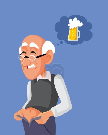 Illustration for Senior Man Having Excessive Belly Fat from Alcohol Vector Illustration - Royalty Free Image