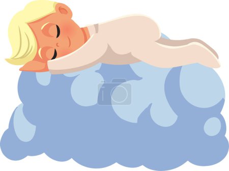 Téléchargez les illustrations : Bébé heureux dormant paisiblement sur un dessin animé vectoriel nuage - en licence libre de droit