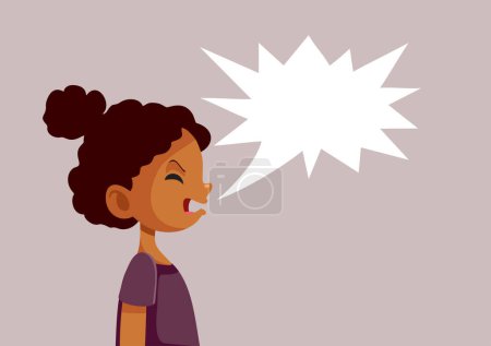 Angry Little Girl Shouting Out Loud Vector Illustration
