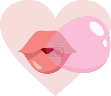 Boca Masticar Goma de mascar rosa Vector Ilustración de dibujos animados