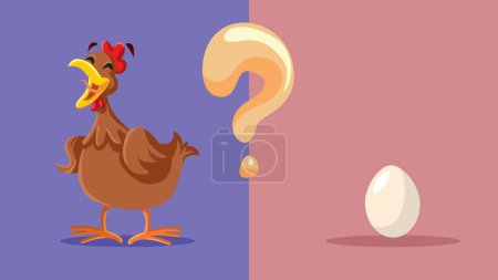 Egg of Hen Question Concept Illustration Funny Cartoon